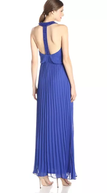 Jessica Simpson Women's Blue Halter Embellished Neck & Back Gown Sz 4 $298 2