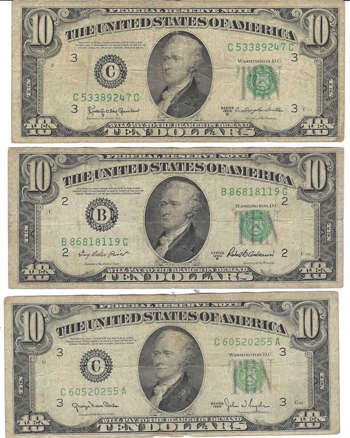 1950 New York/Philadelphia $10 Dollar Federal Reserve Note Green Seal.