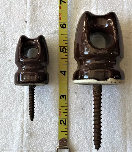 Vintage Brown Glazed Porcelain Ceramic Electric Pole Insulators,Lot of 2