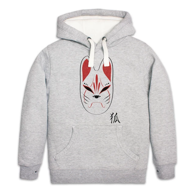 Kitsune Giapponese Felpa con Cappuccio Fox Maschera Anime Top Stampa Uomo Donna