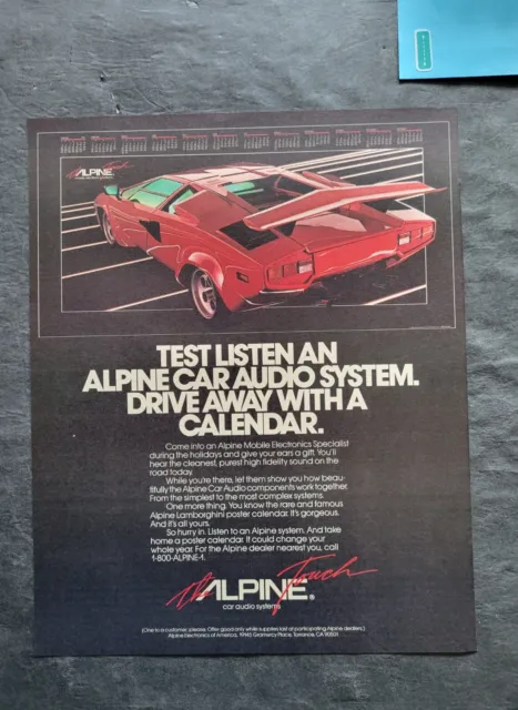 Lamborghini Alpine Car Stereo Promo Print Advertisement Circa 1987