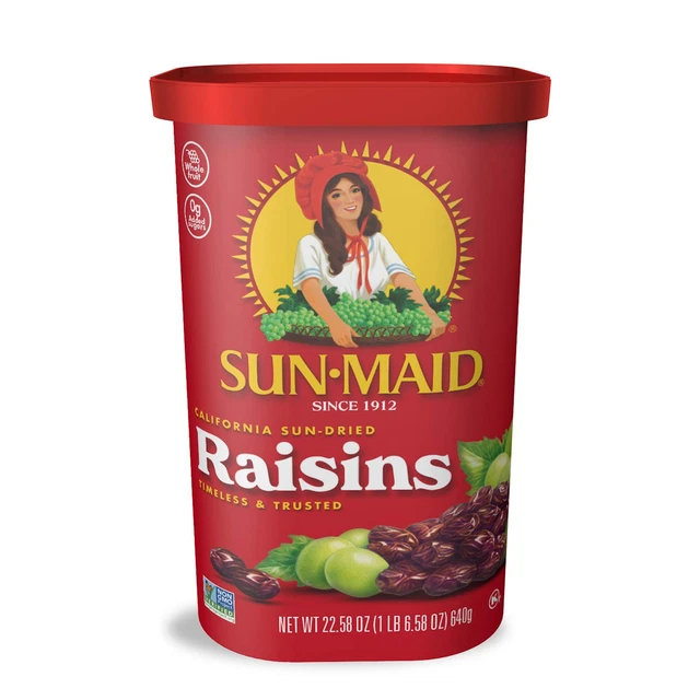 Sun-Maid Natural California Raisins, Whole Fruit, Non-Gmo, Kosher, 22.58 Oz (Pac