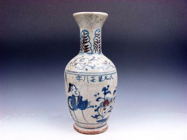 10" Antique Glazed Porcelain Ancient Figurines Flowers Hand Painted Vase #012319