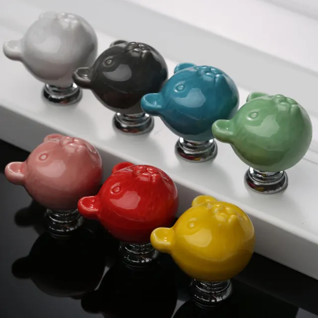 Cute Ceramic Bear Style Pull Handle Knobs For Drawer Door Chest Cabinet 7 Colors