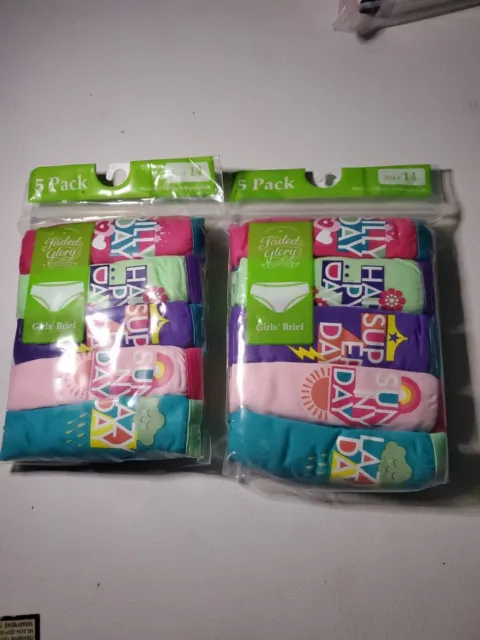 FADED GLORY GIRLS BRIEFS UNDERWEAR 5 PACK SIZE 14 (Lot Of 2)