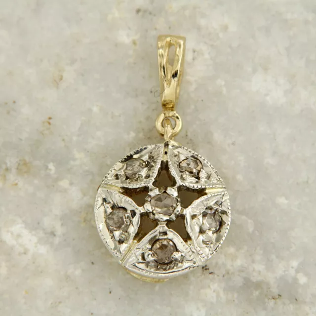 14ct Yellow GOLD and Real Genuine DIAMOND Cluster Antique Style Italian Pendant 2