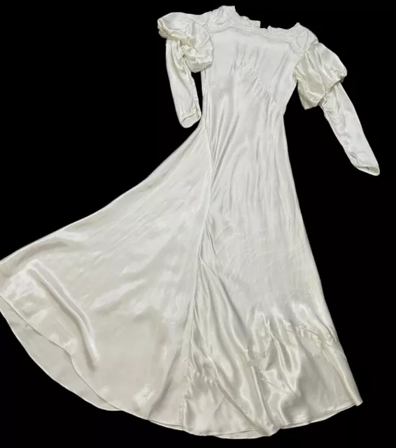 VINTAGE LIQUID SATIN Bias Cut 1930s Wedding Dress Beaded Gown Halloween ...