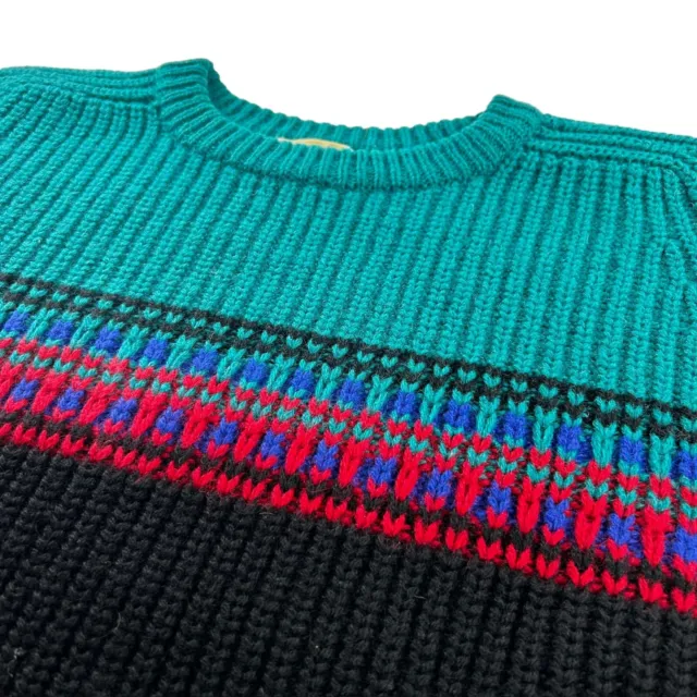 VTG Gap Men's 100% Wool Chunky Knit Sweater Pullover Blue/Teal/Black/Red • XL