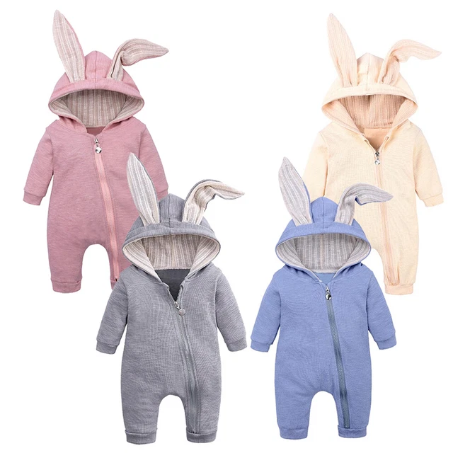 Newborn Baby Boy Girl Rabbit Bear Hooded Romper Jumpsuit Bodysuit Outfit Clothes
