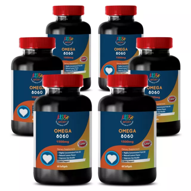 Natural Omega-3 6 9 Fish Oil 8060 DHA / EPA 1500mg 6 Bottles, 360 Softgels