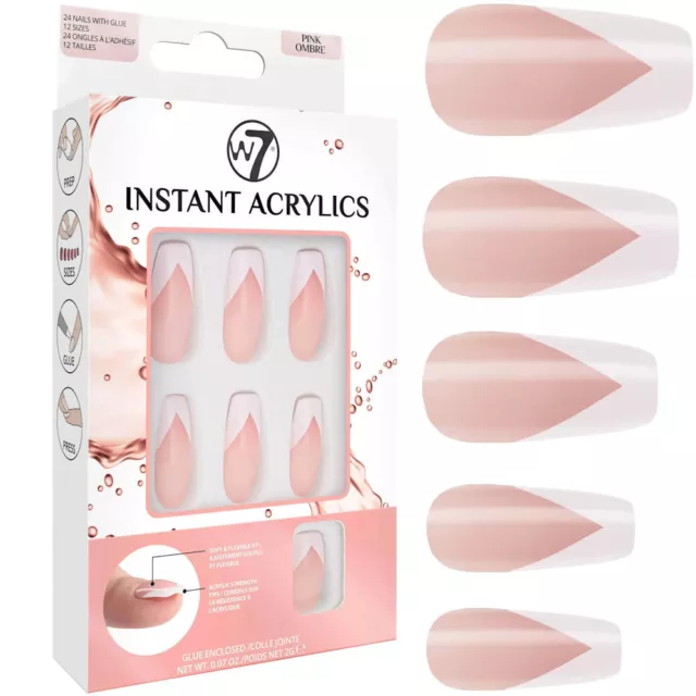 W7 Instant Acrylics French Chevron - Long Glue Included False Nails Fake Strong