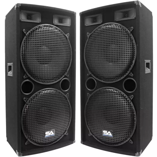 Seismic Audio Pair Dual 15" PA DJ SPEAKERS 1000 Watts PRO AUDIO ~ NEW