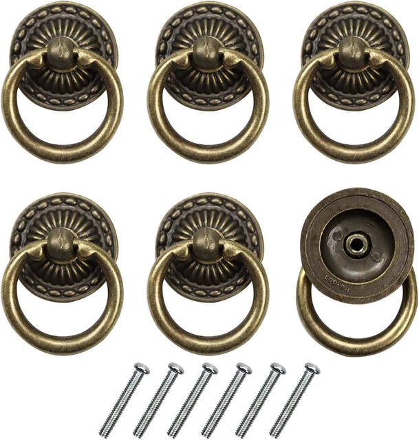 Chris.W 6Pcs Vintage Bronze Drop Ring Knobs Pulls Handles for Dresser Drawer Ant