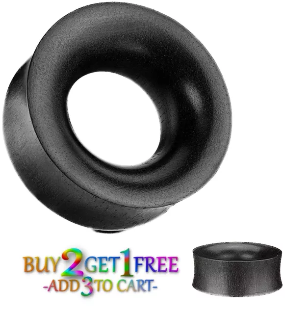 Pair 8g-50mm CONCAVE BLACK ARENG WOOD TUNNELS Double Flare Gauges Plugs Ear 1139