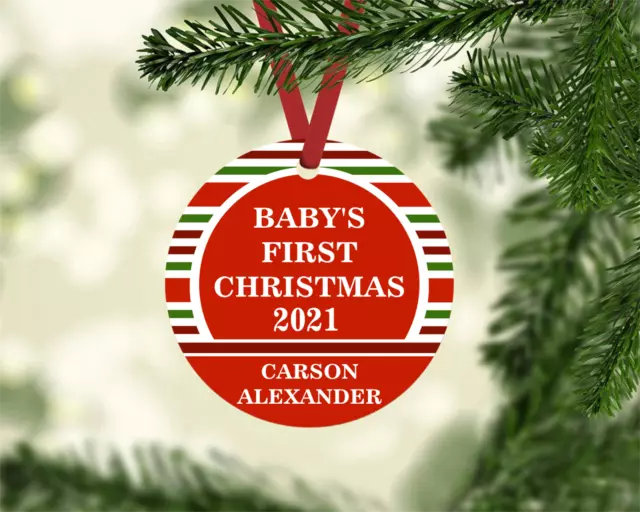 Baby's First Christmas 2021 Personalized Name Custom Metal Christmas Ornament