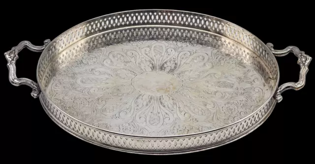 VINTAGE Hallmarked Silver Plate 10" Oval Gallery Serving Platter Tray