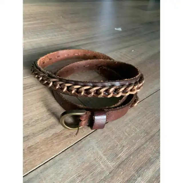 Banana Republic Brown Genuine Leather Belt Copper Chain Belt Size M C8