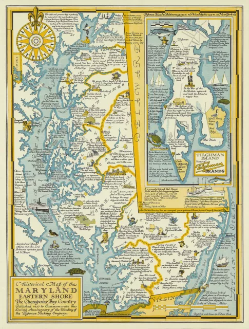 Pictorial Historical Map Maryland Eastern Shore, Chesapeake Bay Country Poster