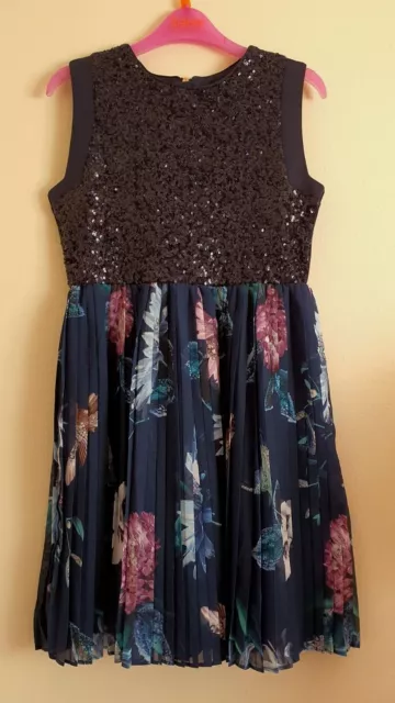 Ted Baker Girl's Navy Blue Sequinned Floral Print Dress Age 10 Years Rrp £55
