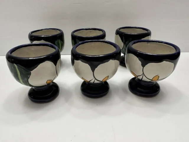 Talavera Egg Cups Holders Folk Art Mexican Pottery Hand Made Painted Set Of 6