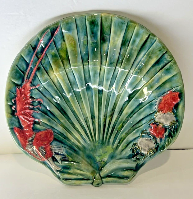 Vintage Large Antique Rare Unique French Majolica Sea Shell Serving Dish 10.5"