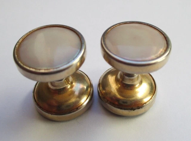 Paire De Boutons De Manchette Anciens – Or Et Nacre – Bijou Vintage 2494