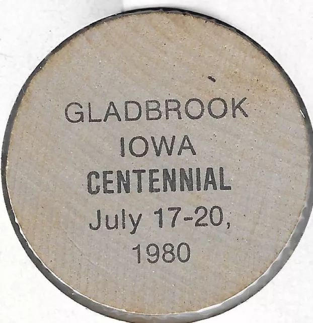 1980, Gladbrook, Iowa Centennial, Token/Coin, Covered Wagon Wooden Nickel