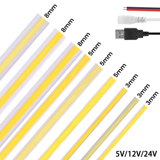 COB LED Streifen 5V 12V 24V WW/NW/CW Lichtband Stripe Lichterkette Selbstklebend