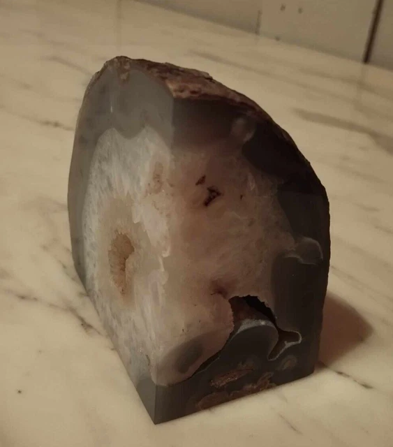 Quarz Druse weiß blau Achatgeode Edelstein Kristall Heilung Energie Deko Sammler