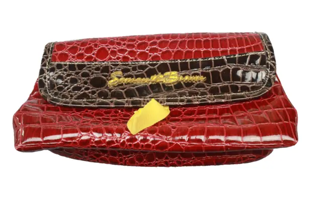 Samantha Brown Red Embossed Croc Leather Makeup case/ Cosmetic Bag