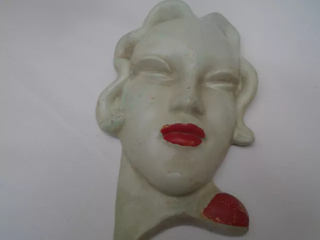 Lovely art deco hand painted wall mask of a lady   FABULOUS ART DECO MASK  look