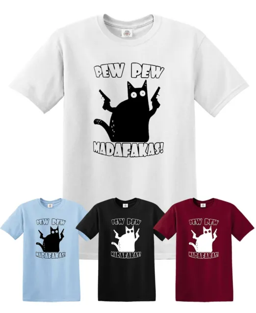 PEW PEW MADAFAKAS T-Shirt/Funny/Cat/ Retro/Kitten/Xmas/Gift/Mens/Top/Tee/tshirt