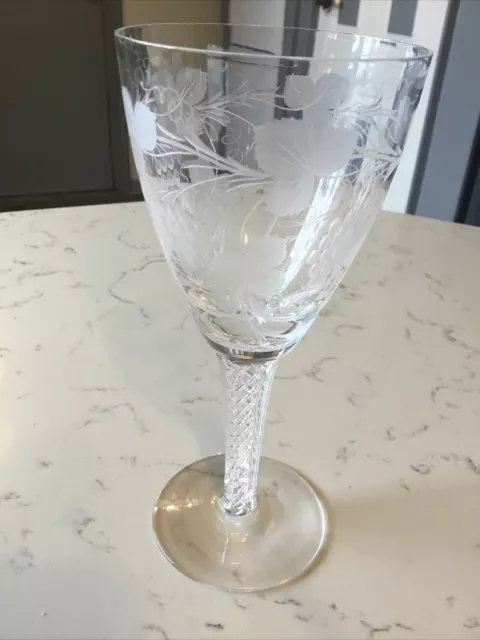 A Fine Large Antique Air Twist Stem Engraved Wine Glass, Circa 1900.