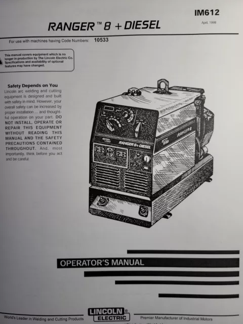 Lincoln Ranger 8 Diesel AC DC TIG MIG Welder Owners Manual