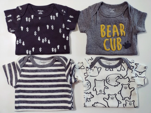 Gerber Short Sleeve Onesie Bodysuit Infant Boys Size 0-3 Months Lot of 4 Gray
