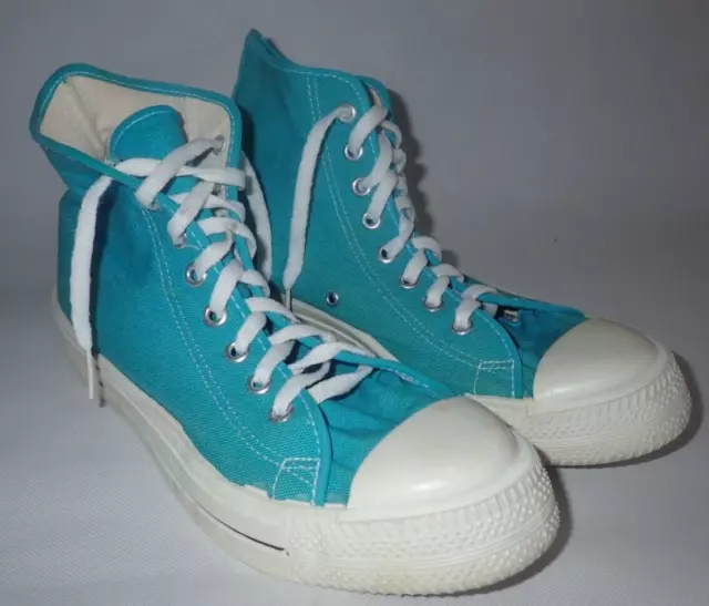 Vintage 80s KMART Trax High Tops Aqua Sneaker 7.5 Mens Shoes Canvas Blue USA