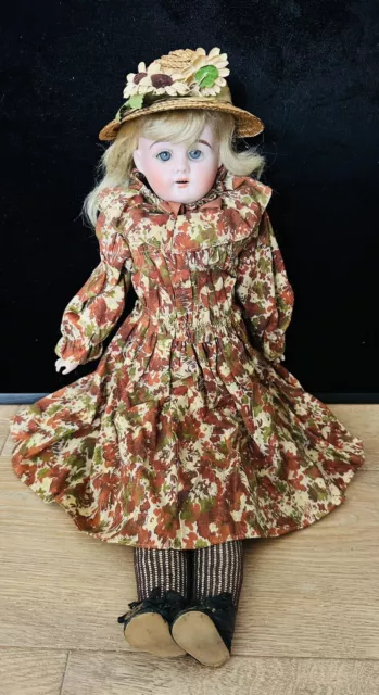 Antique German Ernst Heubach Bisque Shoulder Head Doll On Leather Body 20”