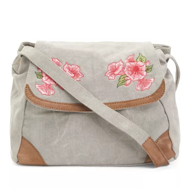 *NEW* Mona B Canvas Upcycled Gardenia Embroidered Shoulder Tote Bag