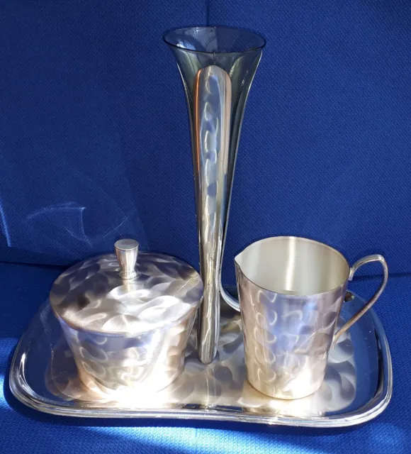 Kernstück anteilig Milchkännchen Zuckerdose Vase 1950/60er Hammerschlag