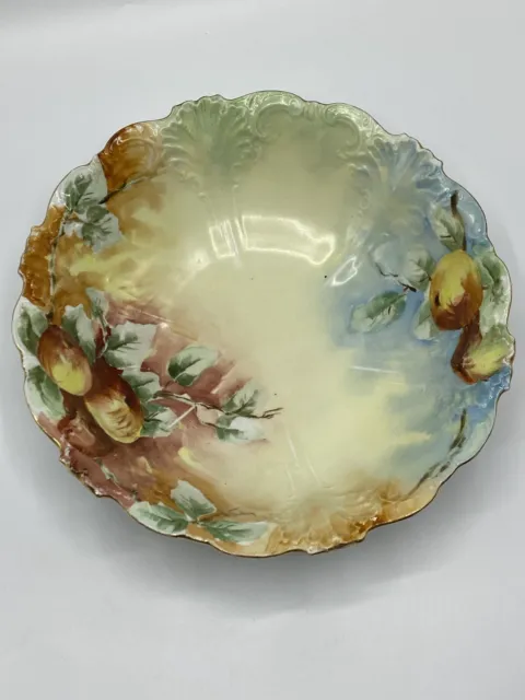 Prussia/Germany 10" Porcelain Serving Bowl Scalloped Edge Signed Early 1900s?