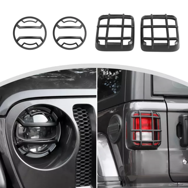 Front Headlight Rear Tail Light Guard Decor Cover for Jeep Wrangler JL 18+ Black