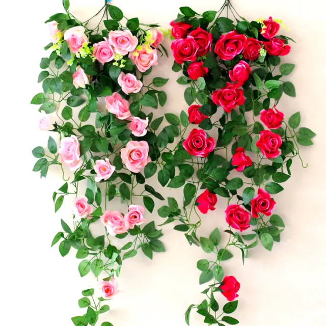 8 Fuß künstliche Rose Girlande Seide Blumen Blatt Rebe Efeu Zuhause Hochzeitsdekor CN