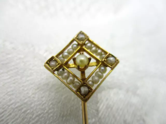 Vintage Estate Jewelry Seed Pearl Solid 10K Yellow Gold Stick Brooch Pin 1.4 Gr