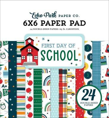 Echo Park - Primer día de escuela - Almohadilla de papel 6x6 24 hojas de doble cara