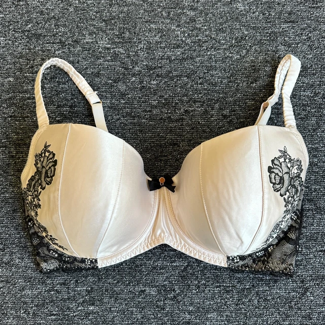 BRAS N THINGS Beige Black Bra Size AU 12E Underwire Lace Padded Boudoir