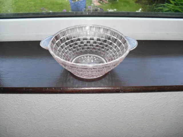 VINTAGE PINK GLASS BOWL WITH HANDLES c1930-40's, 3