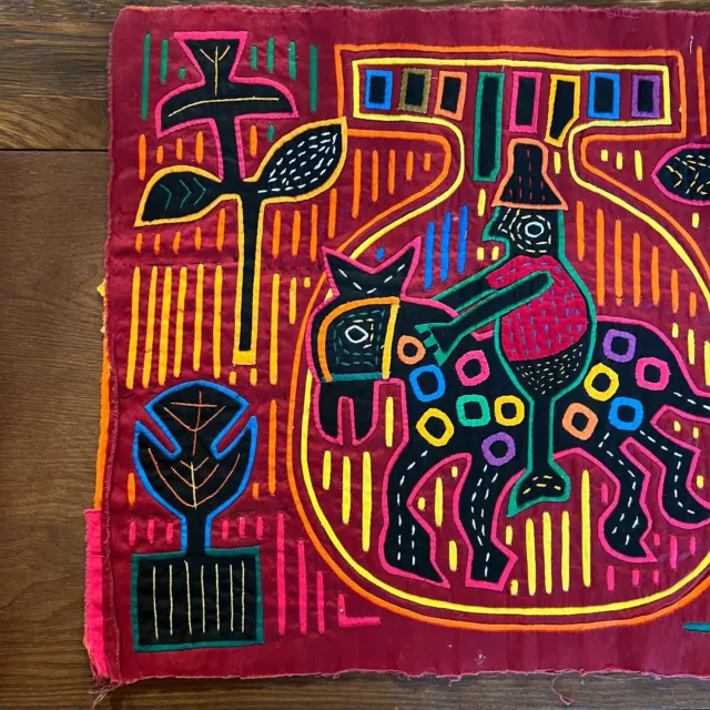 Panama Kuna Mola Folk Art Reverse Applique Embroidery Bird Person Riding Horse 3