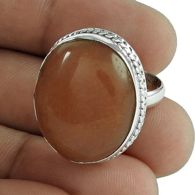 Gift For Her 925 Silver Natural Aventurine Cocktail Bohemian Ring Size 6.5 A24