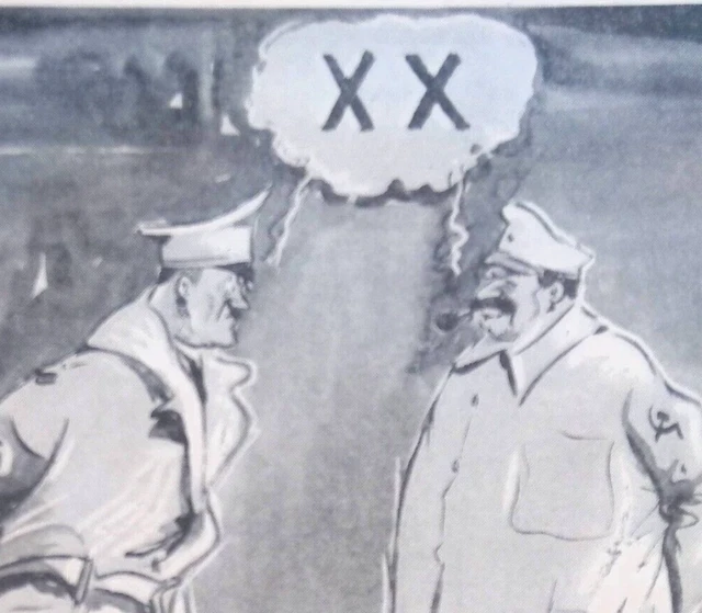 HITLER STALIN RELATIONSHIP Unclear Original Political Cartoon WWII 3 7 hitler-stalin-relationship-unclear-original-political-cartoon-wwii-3-7