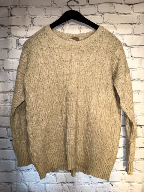 FOREVER 21 Contemporary Light Beige Cable Knit Long Sleeve Sweater Size Large